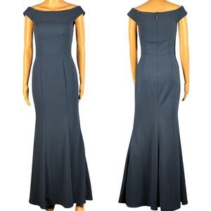 Azazie Nicolina Dress Mermaid Square Neckline‎ Stretch Crepe Dark Navy Size A2